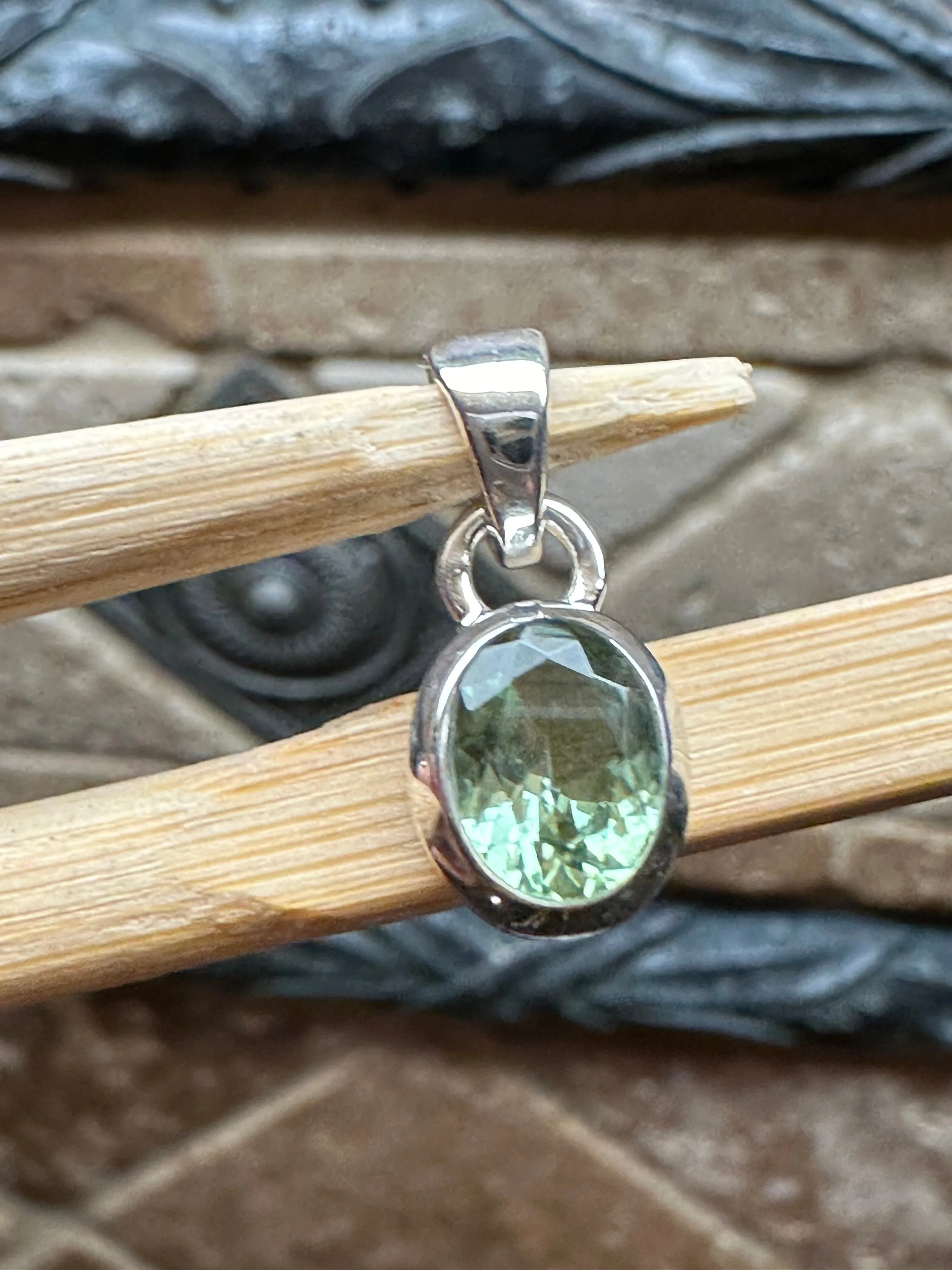 Genuine Green Tourmaline 925 Solid Sterling Silver Pendant 15mm