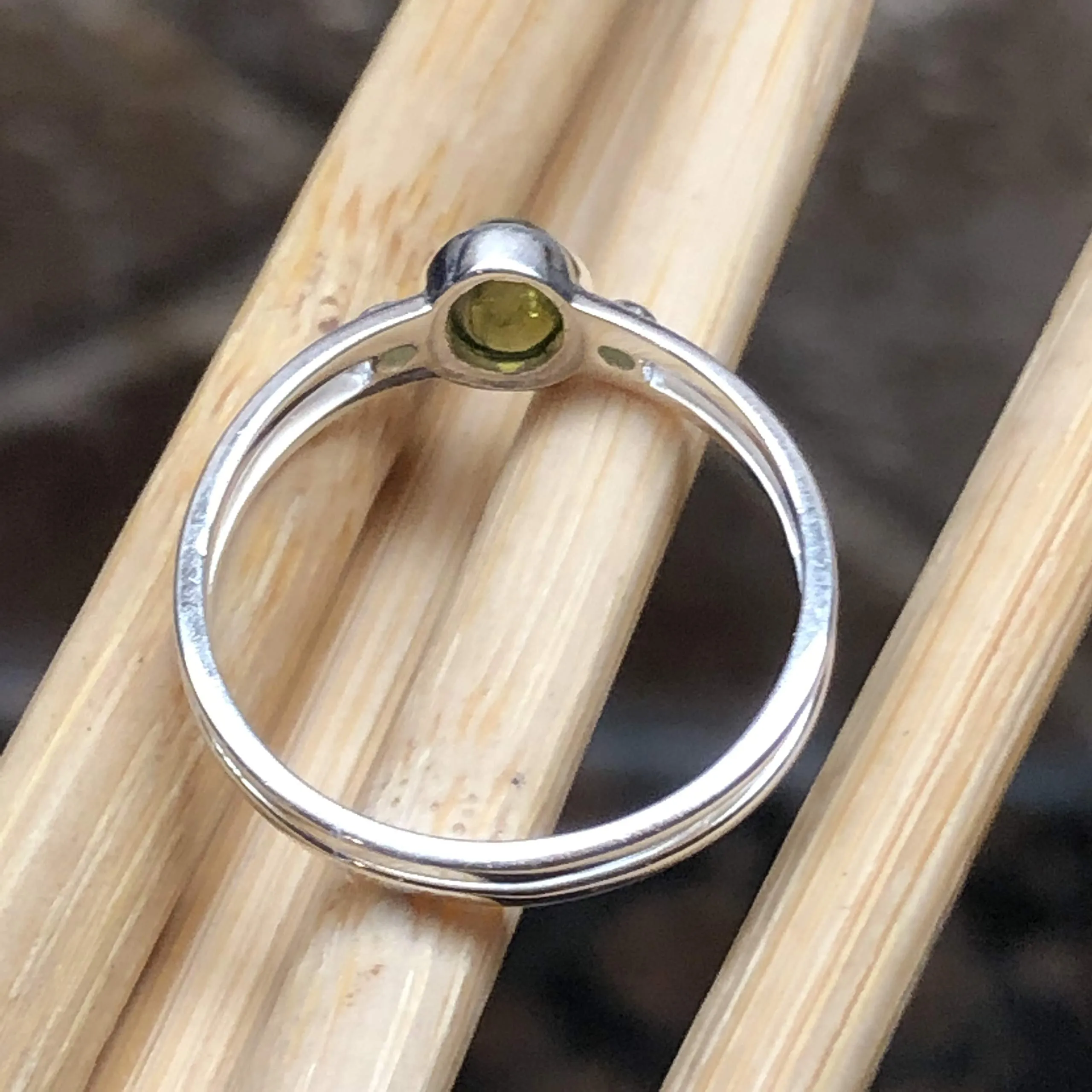 Genuine Green Tourmaline, Peridot 925 Solid Sterling Silver Engagement Ring Size 7, 8, 9