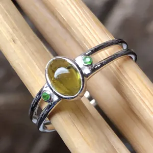 Genuine Green Tourmaline, Peridot 925 Solid Sterling Silver Engagement Ring Size 7, 8, 9