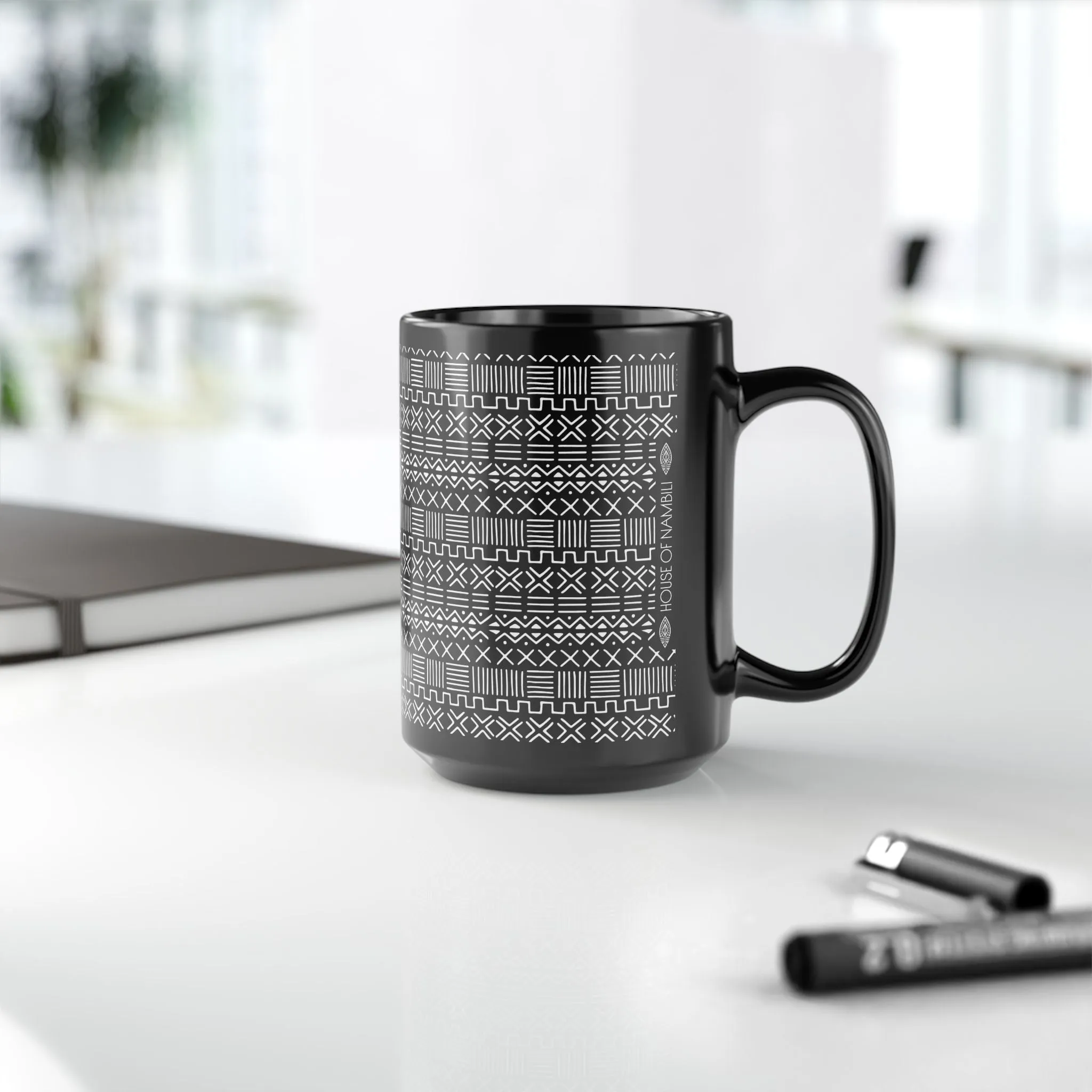 Geometric Malian Mud Cloth 15oz Black Mug #1