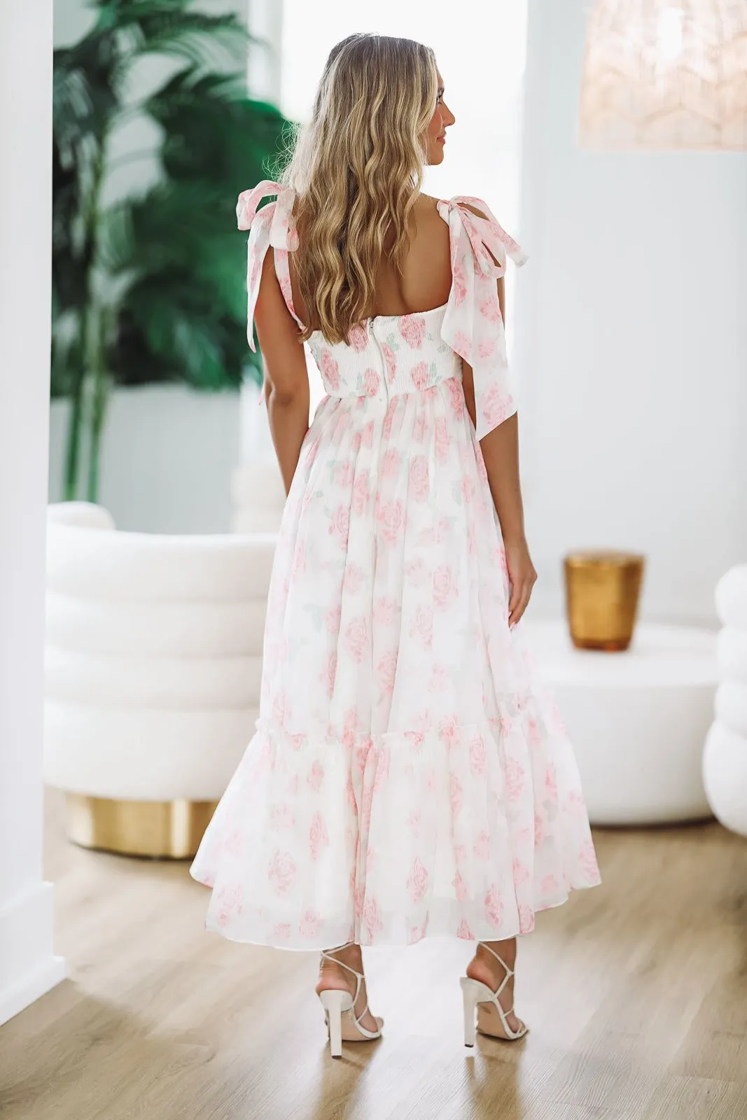 Girly and Chic Maxi Dress - Ivory and Pink