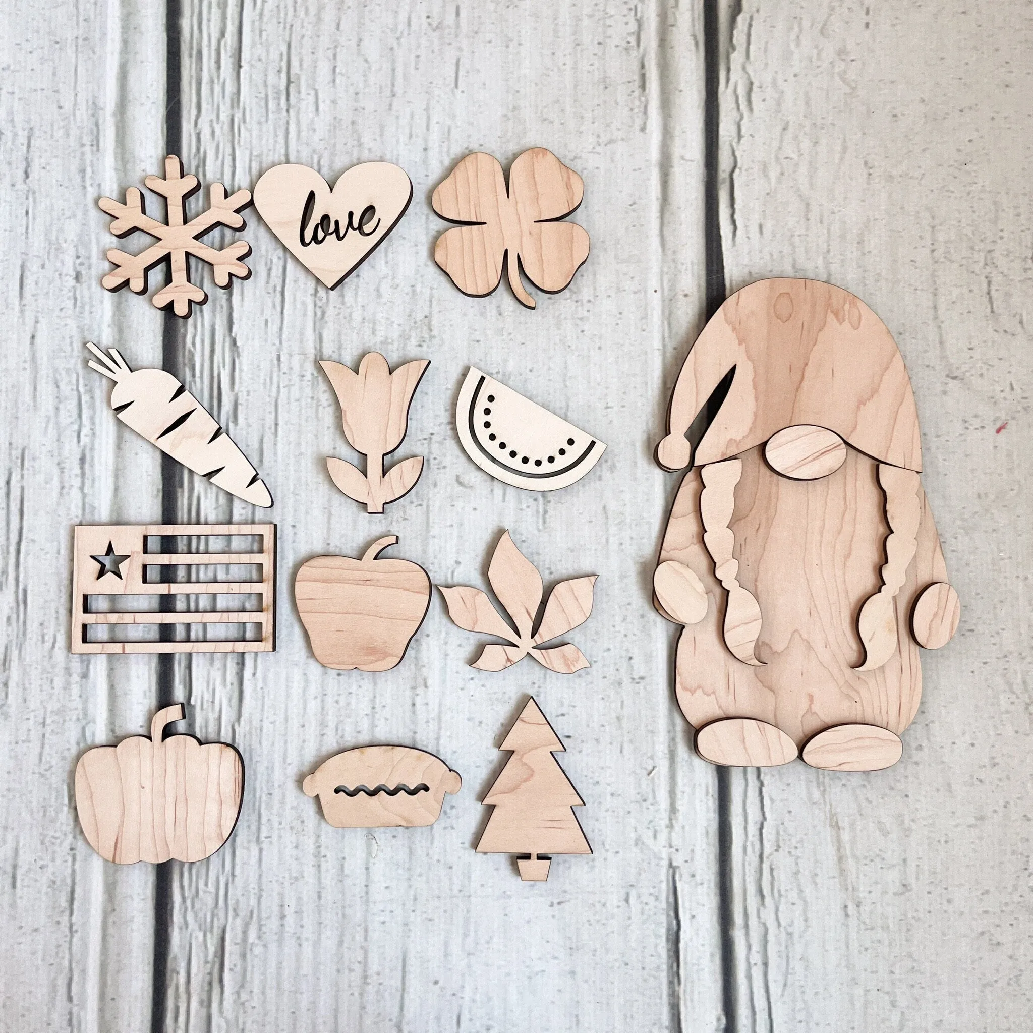 Gnome Kit Interchangeable Sign Unpainted Wood, Handmade Gnome Supplies DIY Kits for Adults