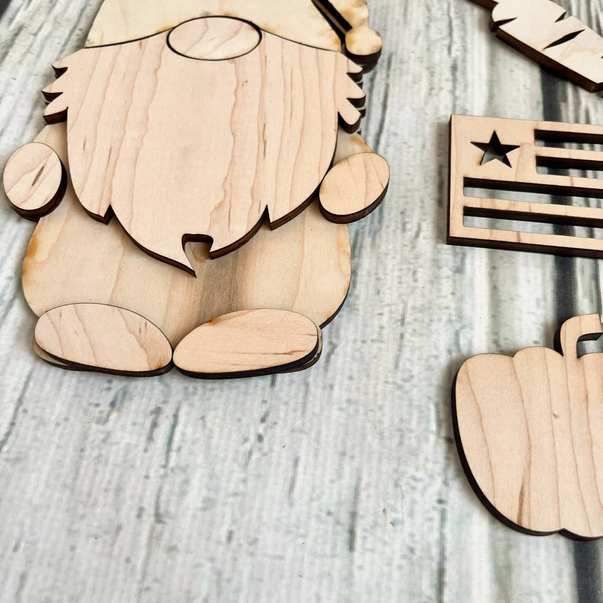 Gnome Kit Interchangeable Sign Unpainted Wood, Handmade Gnome Supplies DIY Kits for Adults