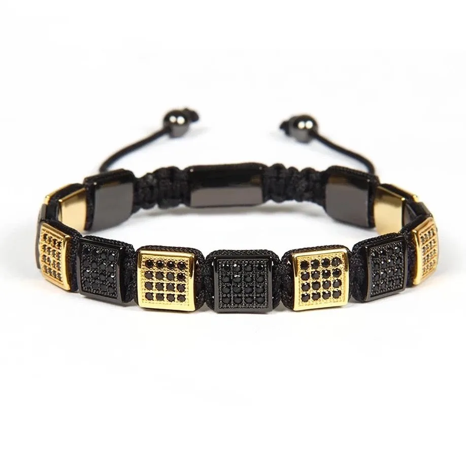 Gold & Black Square Beads Bracelet