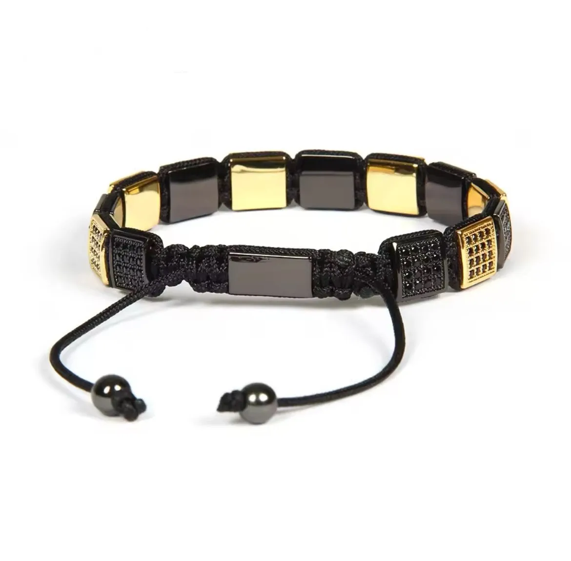 Gold & Black Square Beads Bracelet