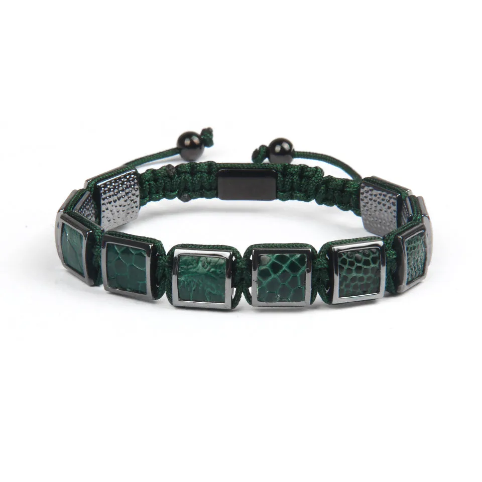 Green Python Black Square Beads Braided Bracelet
