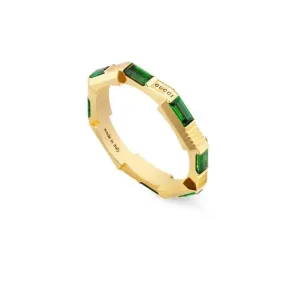 Gucci 18K Yellow Gold Link to Love Green Tourmaline Band Size 6