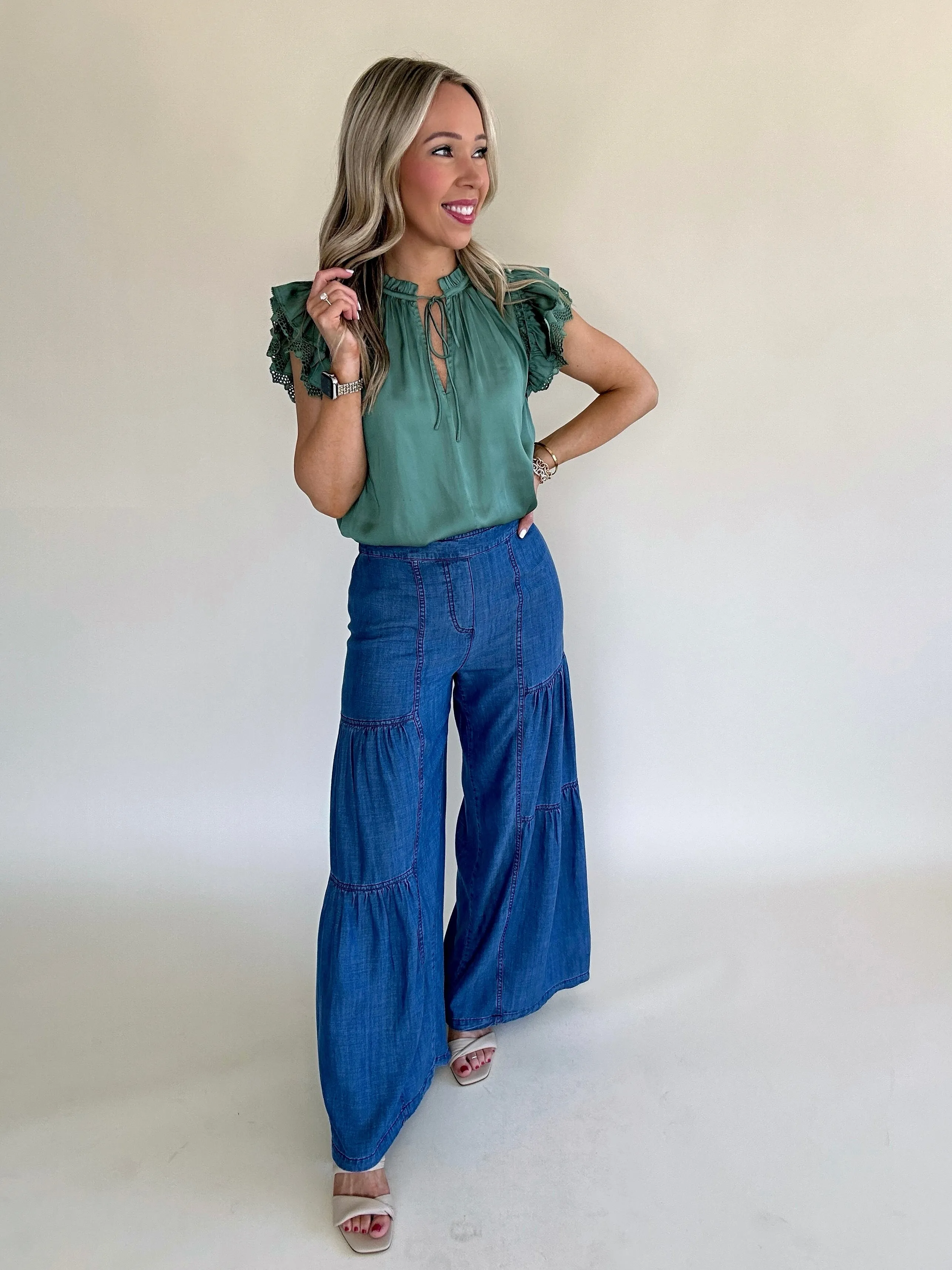 Hampton Social Flutter Sleeve Top - Sage Green