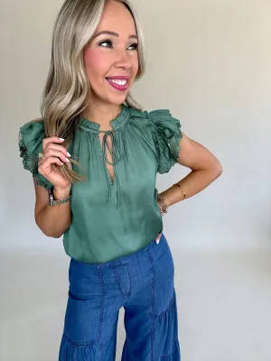 Hampton Social Flutter Sleeve Top - Sage Green