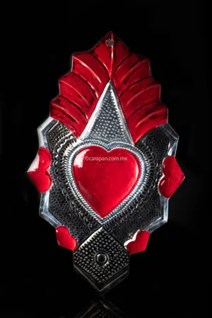 Hand Chiseled Mexican Tin Heart Oaxacan Art