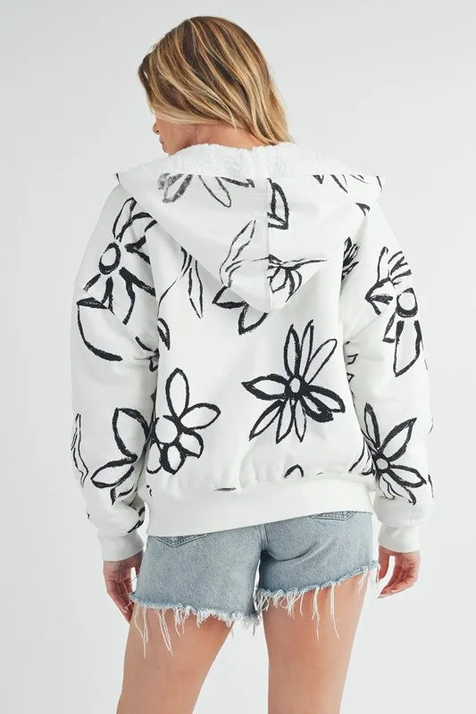 Hazel Blues® |  Aemi   Co Flower Print Zip Up Sherpa Hoodie