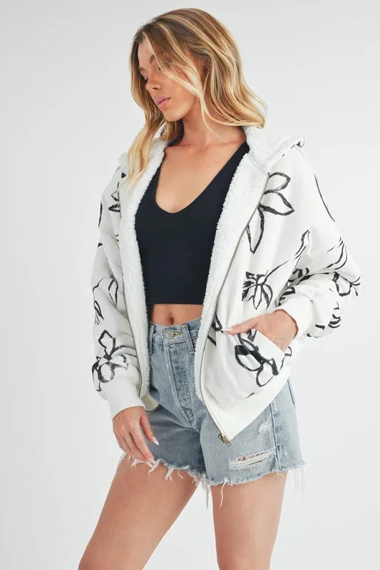 Hazel Blues® |  Aemi   Co Flower Print Zip Up Sherpa Hoodie