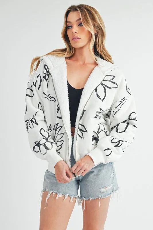 Hazel Blues® |  Aemi   Co Flower Print Zip Up Sherpa Hoodie