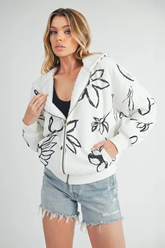 Hazel Blues® |  Aemi   Co Flower Print Zip Up Sherpa Hoodie