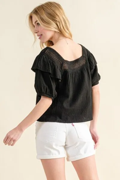 Hazel Blues® |  And The Why Square Neck Cotton Gauze Ruffled Blouse