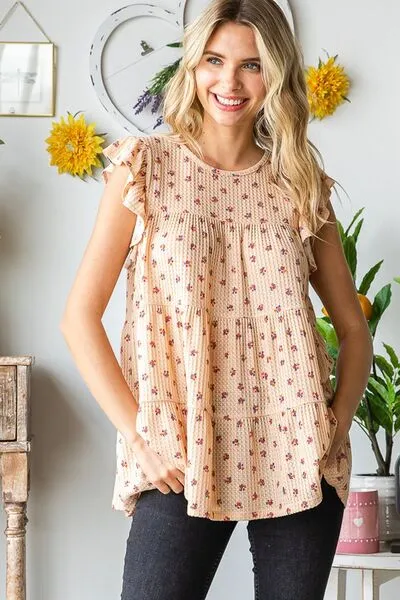 Hazel Blues® | Heimish Butterfly Short Sleeve Round Neck Ditsy Floral Print Tiered Top