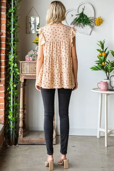 Hazel Blues® | Heimish Butterfly Short Sleeve Round Neck Ditsy Floral Print Tiered Top