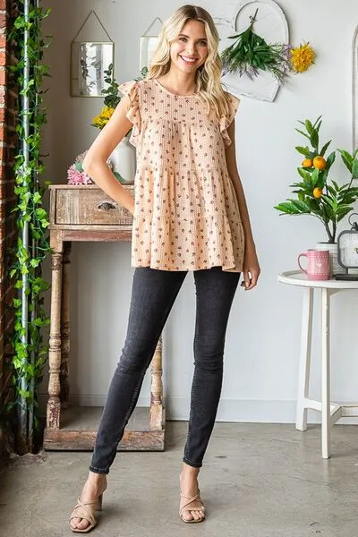Hazel Blues® | Heimish Butterfly Short Sleeve Round Neck Ditsy Floral Print Tiered Top