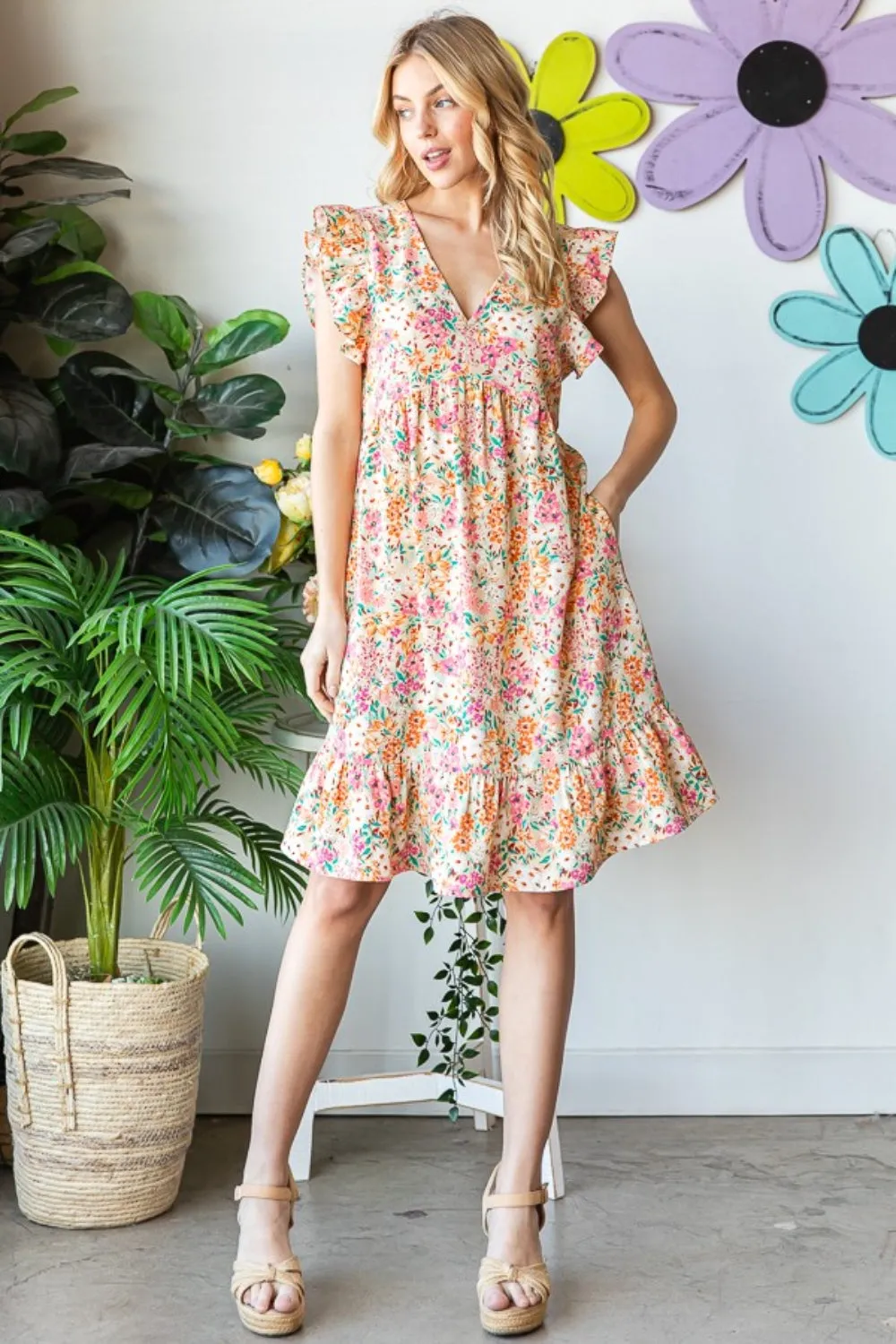Hazel Blues® |  Heimish Floral Ruffled V-Neck Dress