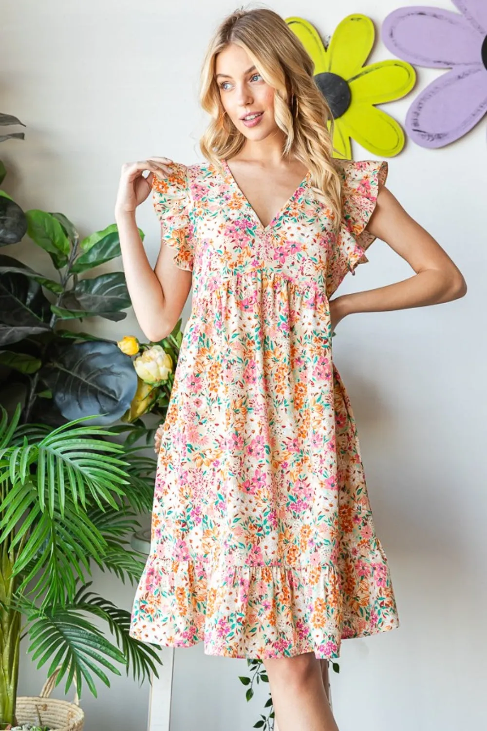 Hazel Blues® |  Heimish Floral Ruffled V-Neck Dress