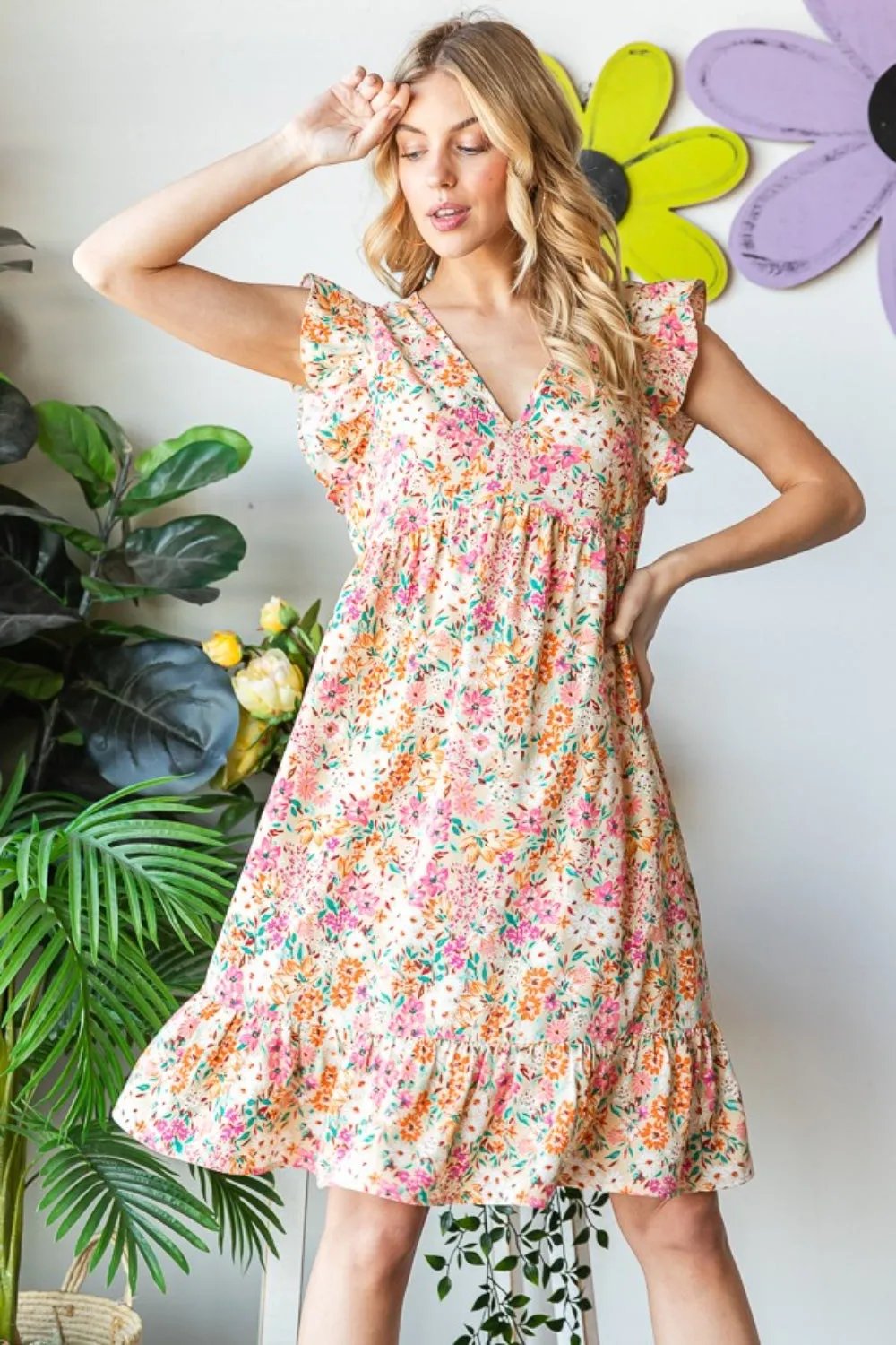 Hazel Blues® |  Heimish Floral Ruffled V-Neck Dress