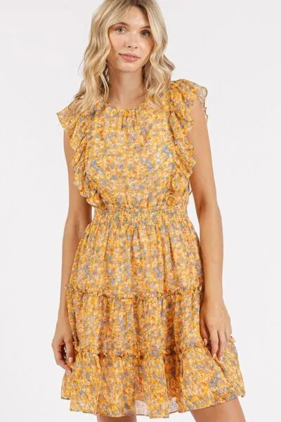 Hazel Blues® |  Mittoshop Ditsy Floral Print Ruffle Chiffon Mini Dress