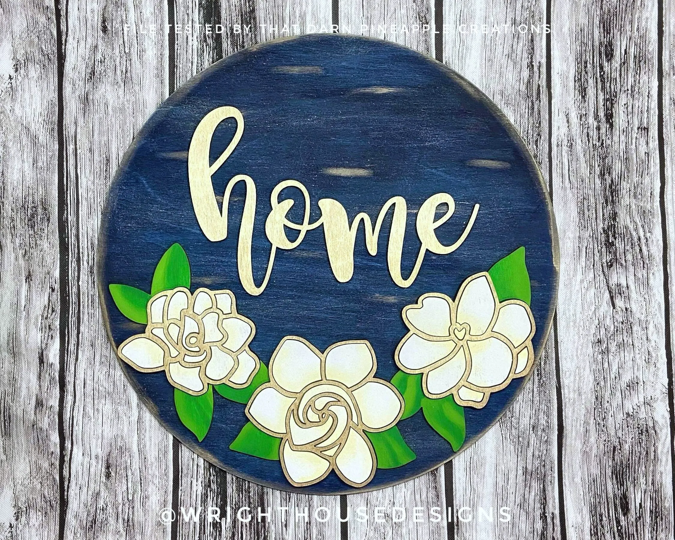 Hello Gardenia Florals - Seasonal Shelf Sitter - Spring Sign Making and DIY Kits - Layered Cut File For Glowforge Laser - Digital SVG File