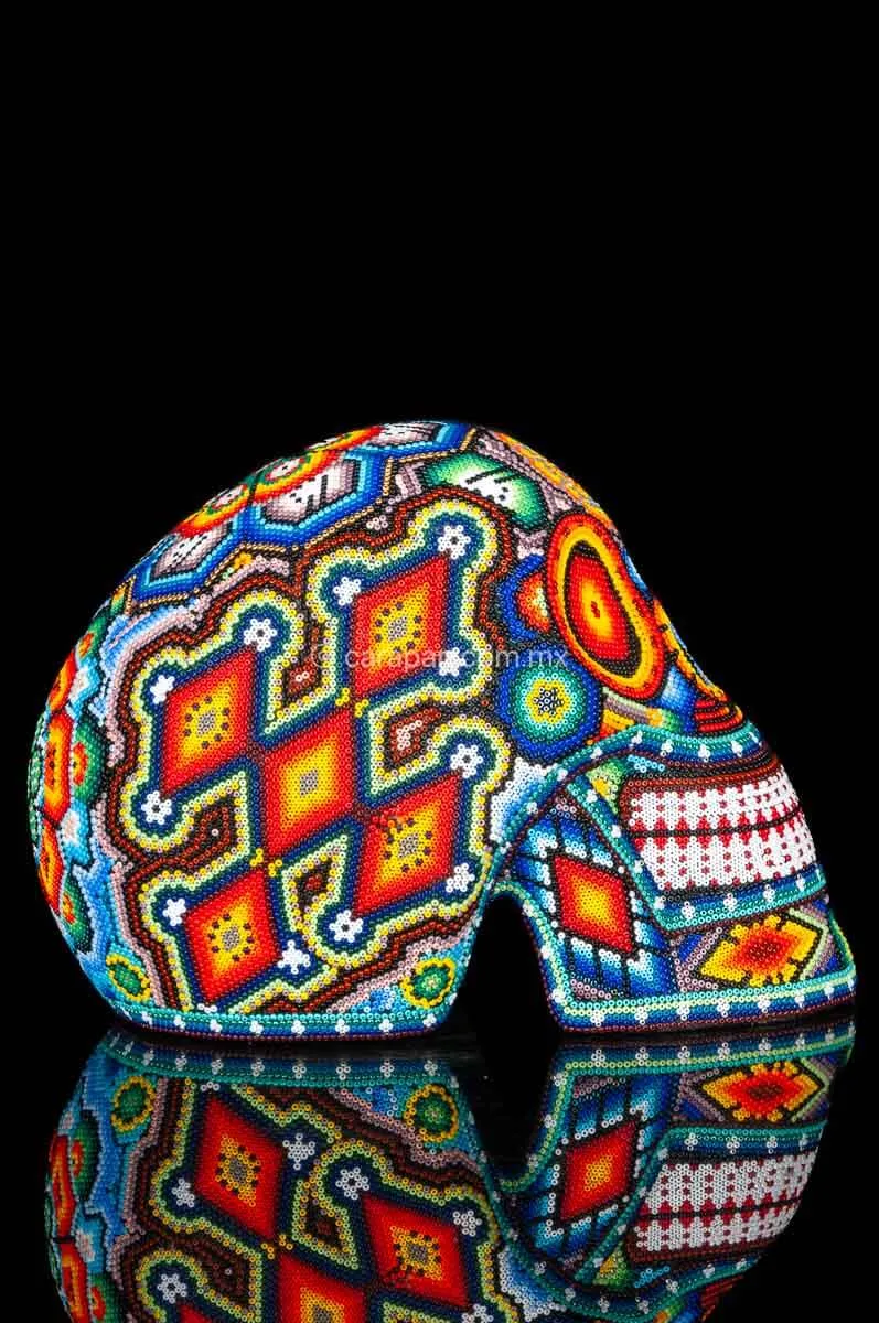 Huichol Beaded Skull Decorated with  Sacred Symbols