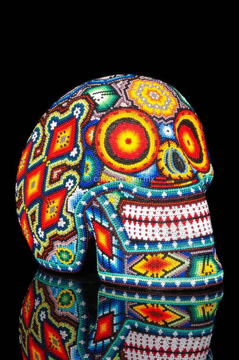 Huichol Beaded Skull Decorated with  Sacred Symbols