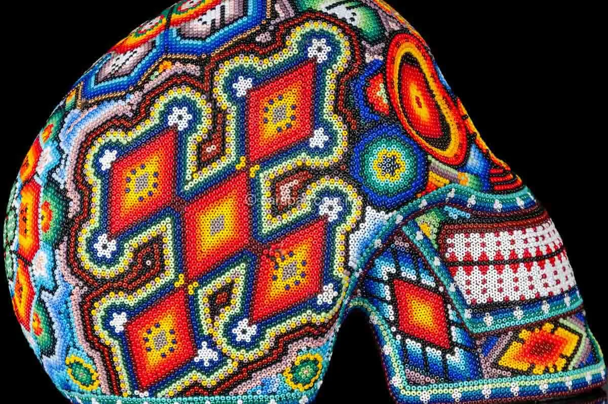 Huichol Beaded Skull Decorated with  Sacred Symbols