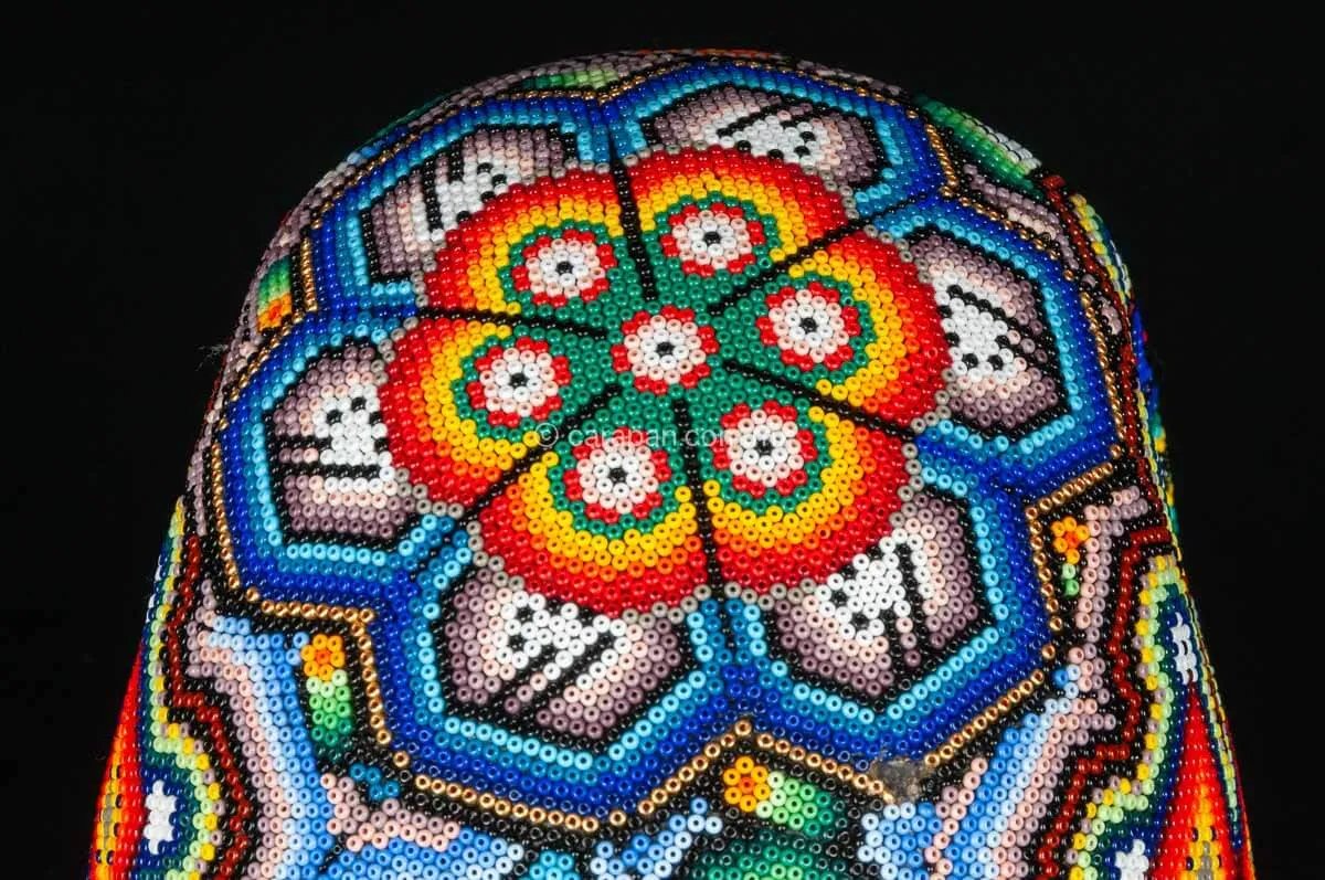 Huichol Beaded Skull Decorated with  Sacred Symbols