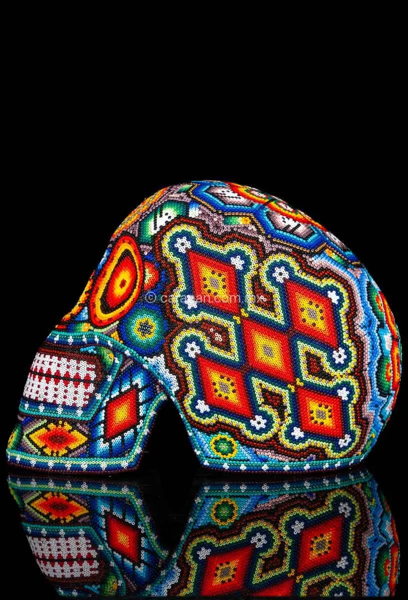 Huichol Beaded Skull Decorated with  Sacred Symbols