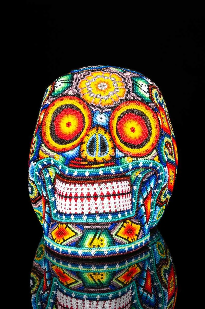 Huichol Beaded Skull Decorated with  Sacred Symbols