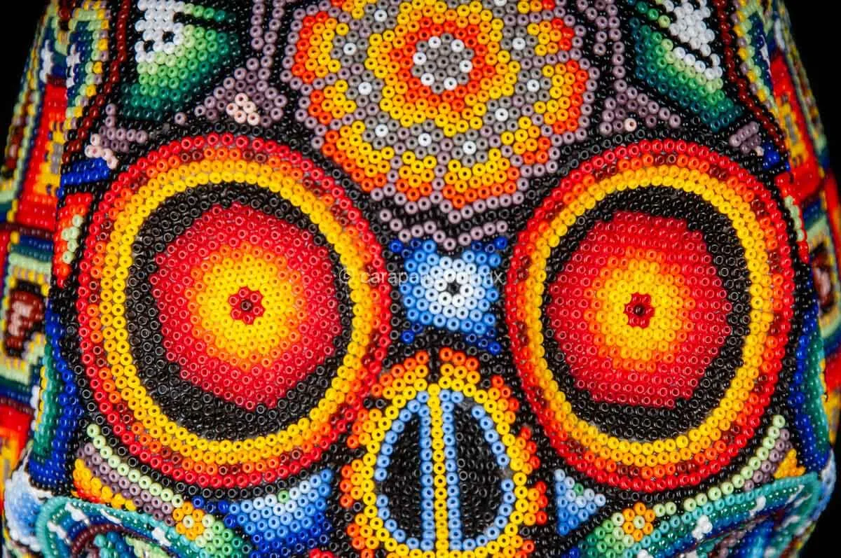 Huichol Beaded Skull Decorated with  Sacred Symbols
