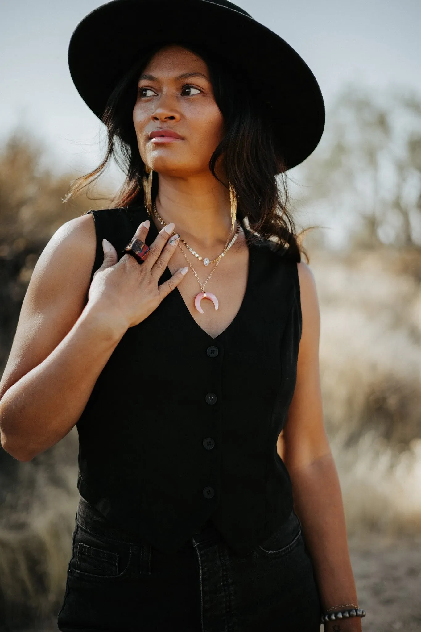 I Move In Love Rose Quartz Horn Necklace