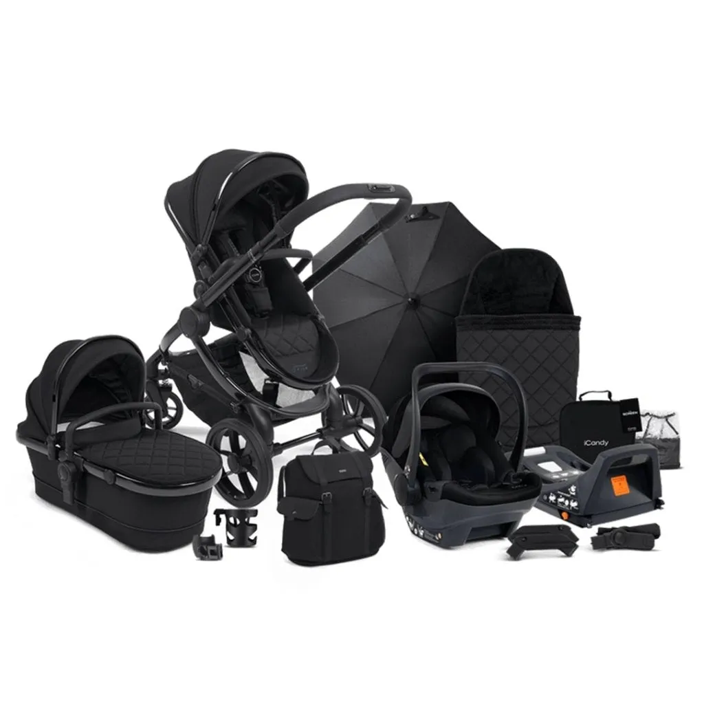 ICANDY Peach 7 Designer Collection Cerium Complete Bundle with COCOON Car Seat and Base - Black