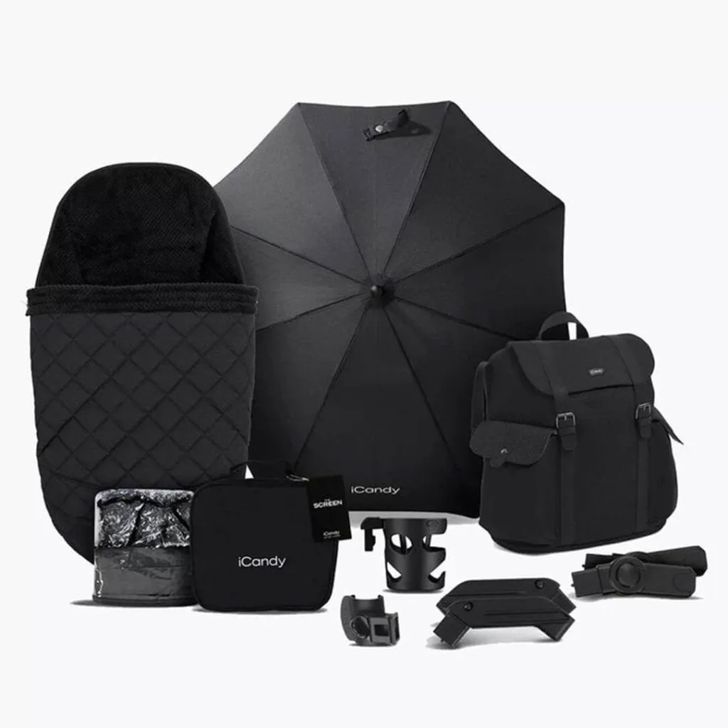 ICANDY Peach 7 Designer Collection Cerium Complete Bundle with COCOON Car Seat and Base - Black