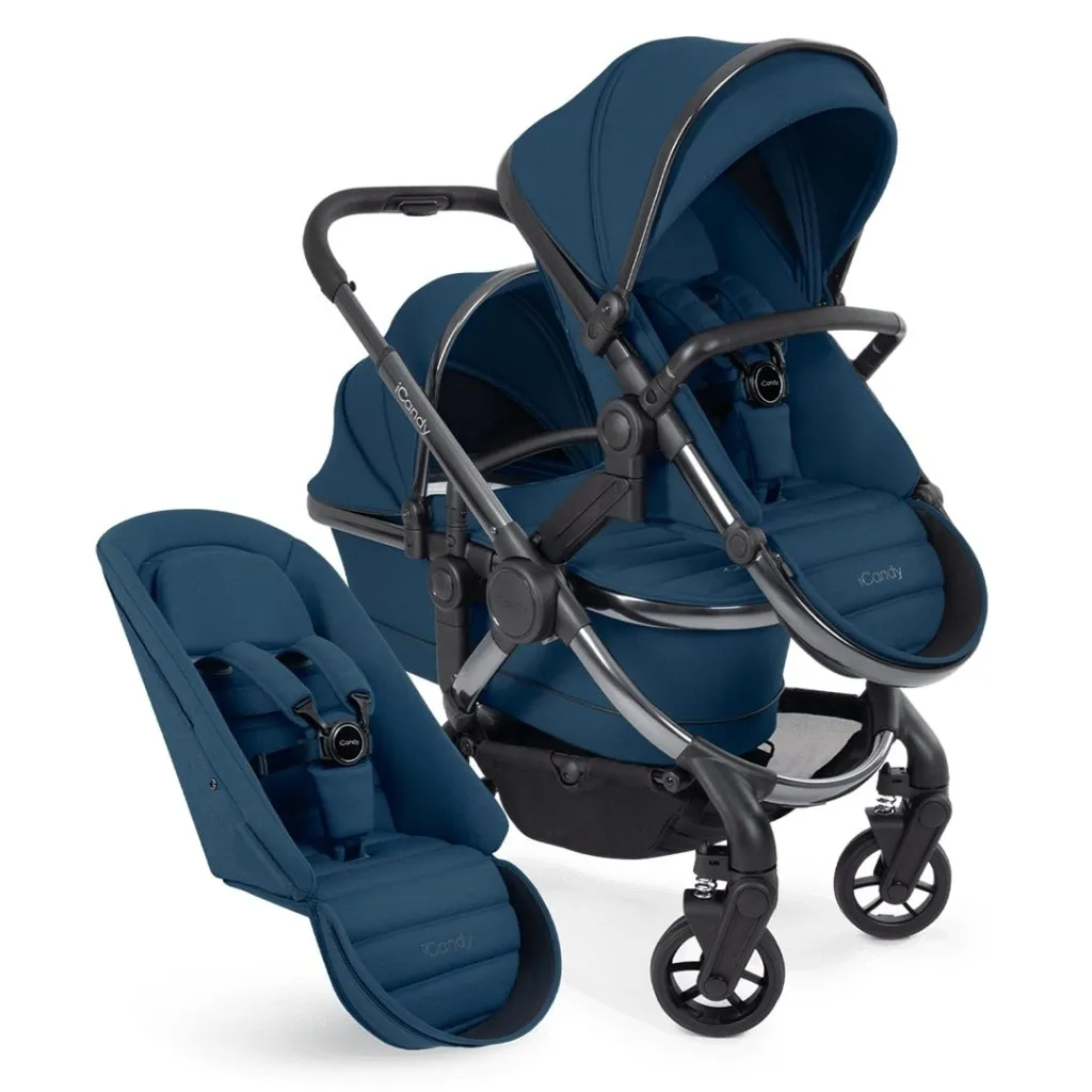 ICANDY Peach 7 Double Pushchair and Carrycot Combo Set - Cobalt