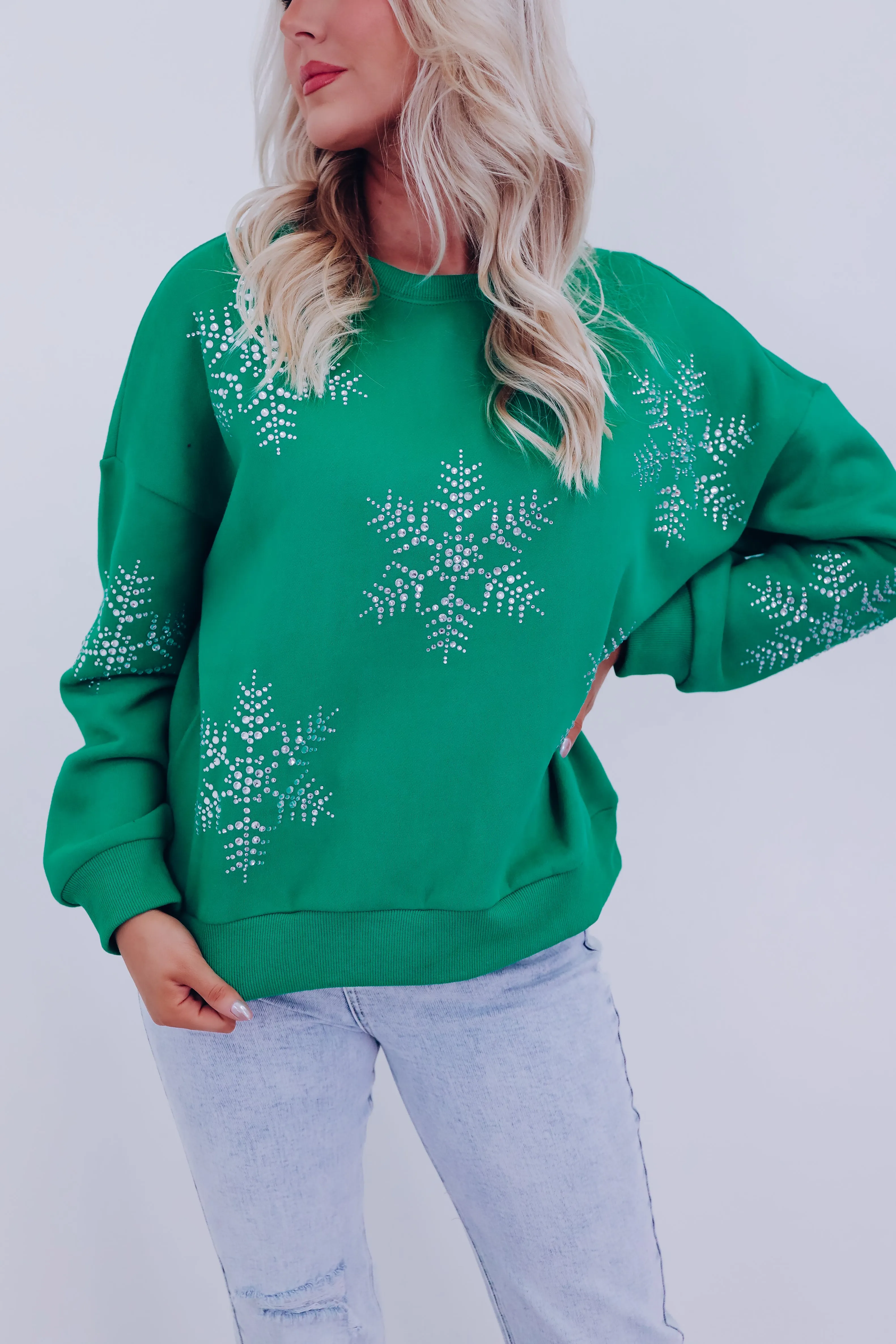 Icy Crystals Snowflake Sweatshirt- Green