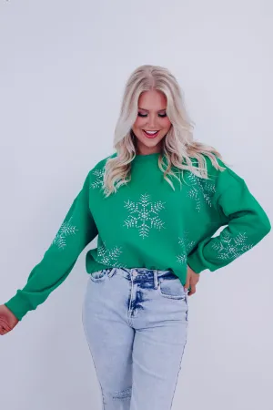 Icy Crystals Snowflake Sweatshirt- Green