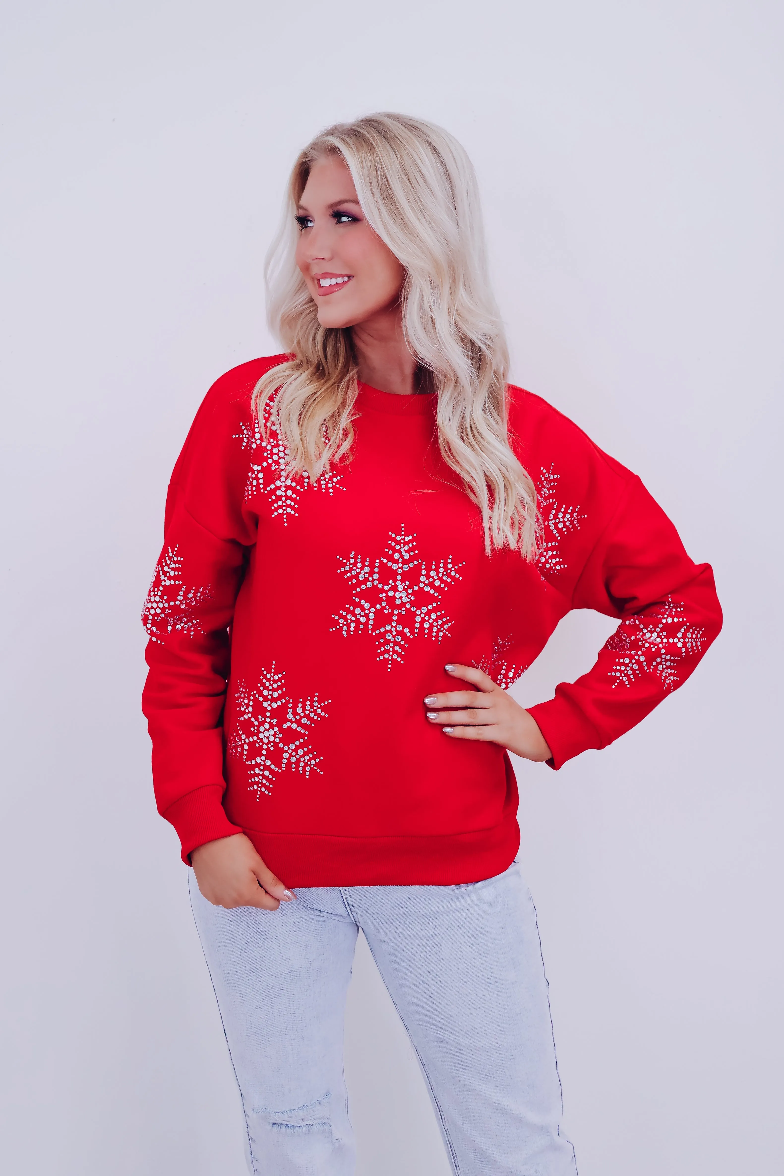 Icy Crystals Snowflake Sweatshirt- Red