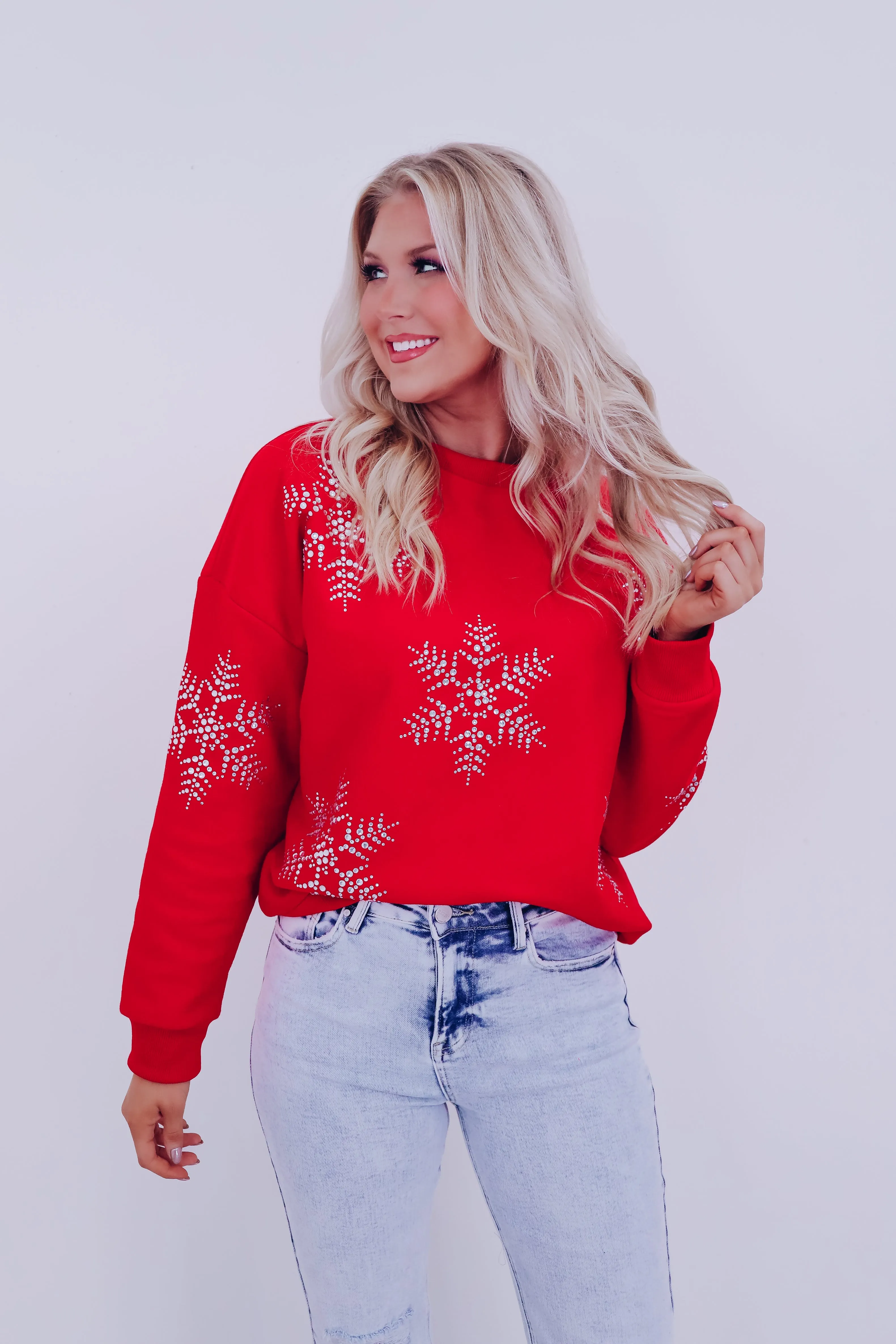 Icy Crystals Snowflake Sweatshirt- Red