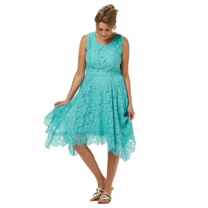 Isaac Mizrahi Live! Plus Size Handkerchief Hem Floral Lace Midi Dress