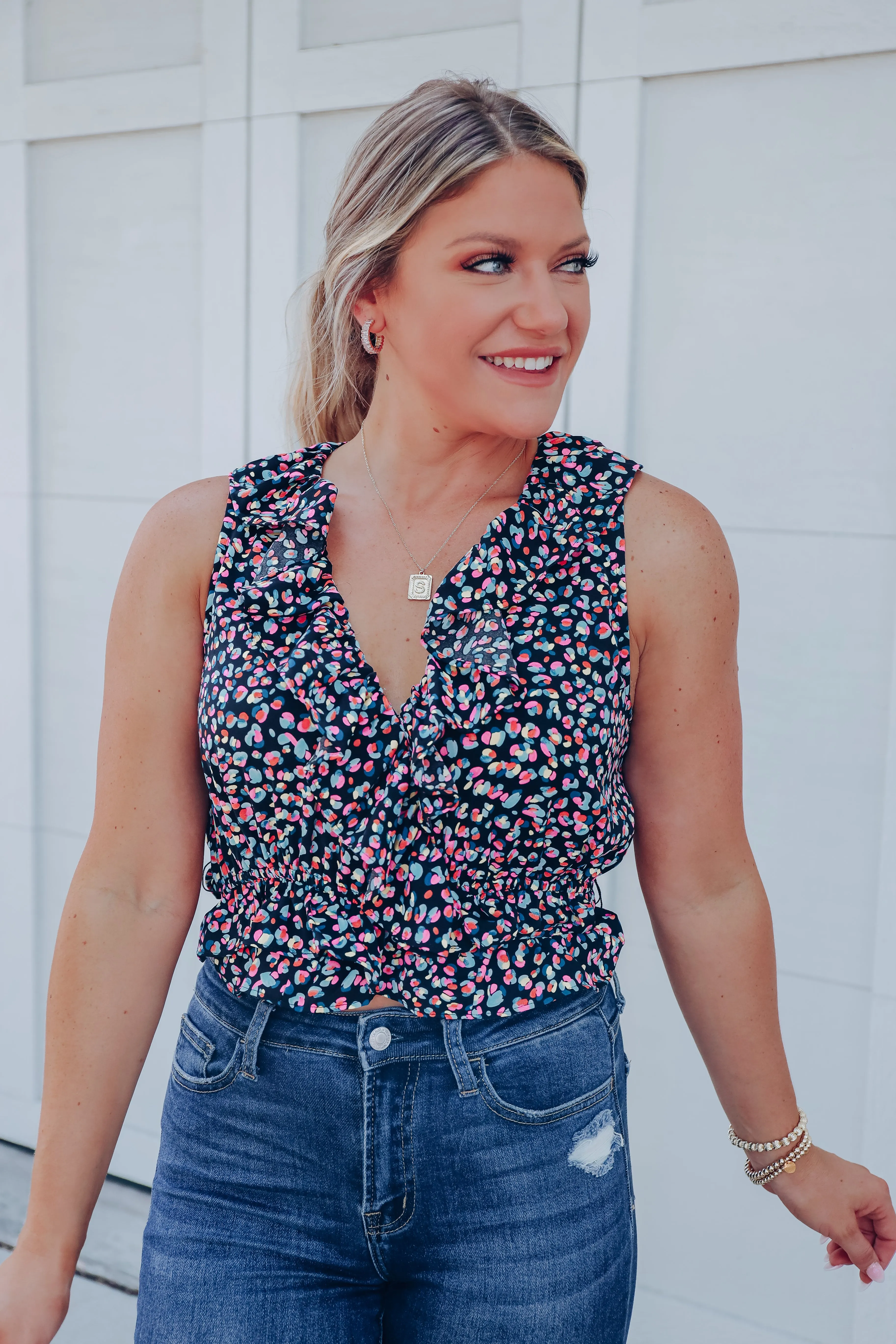It's About Time Ruffled Crop Top - Black