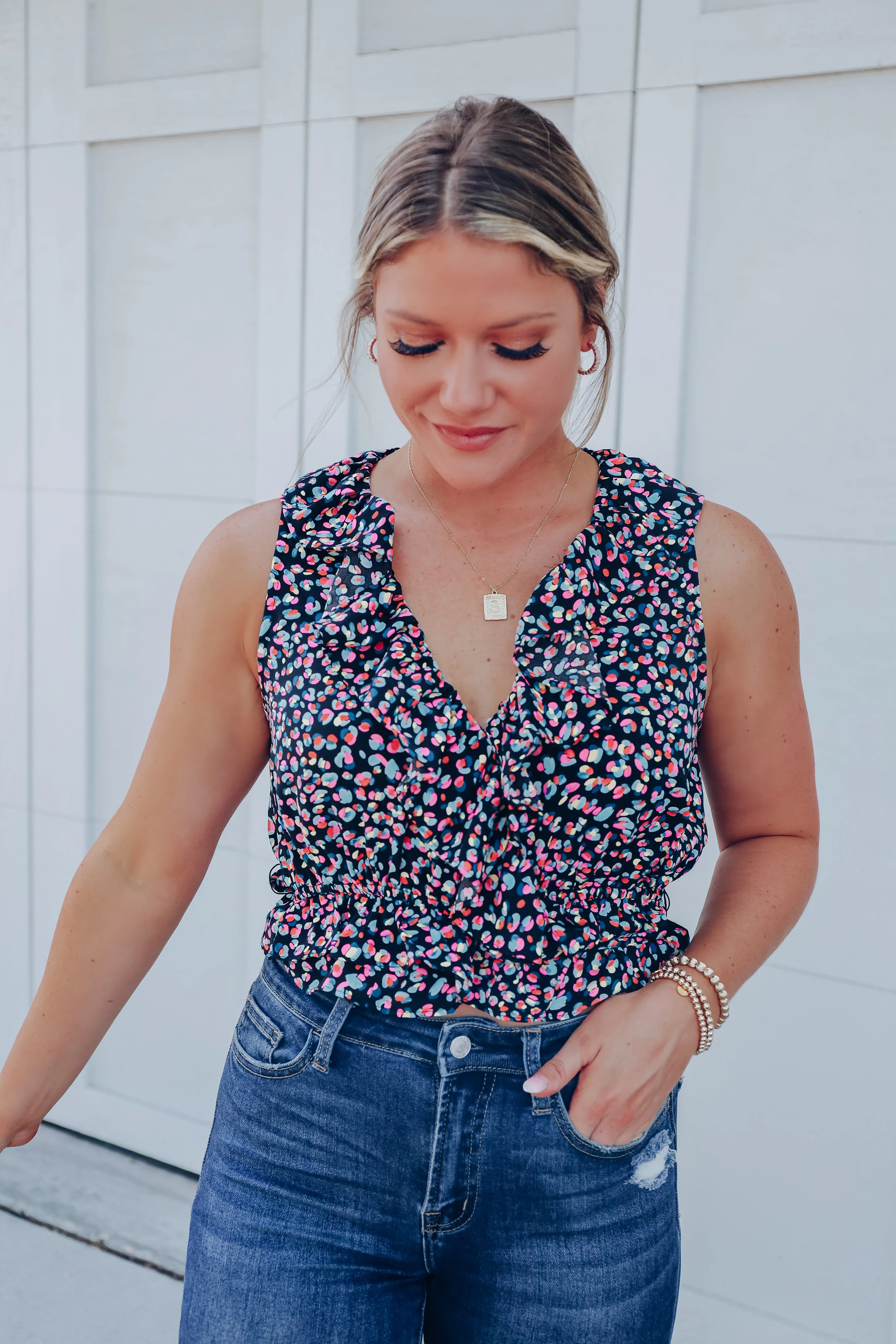 It's About Time Ruffled Crop Top - Black