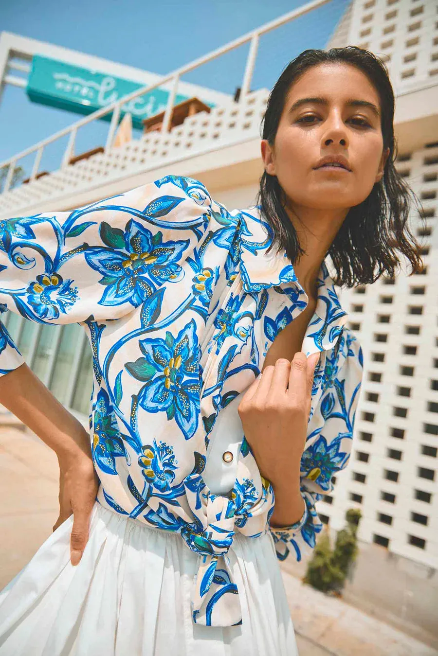 JAMES TOP - PORCELAIN FLORAL BLUE