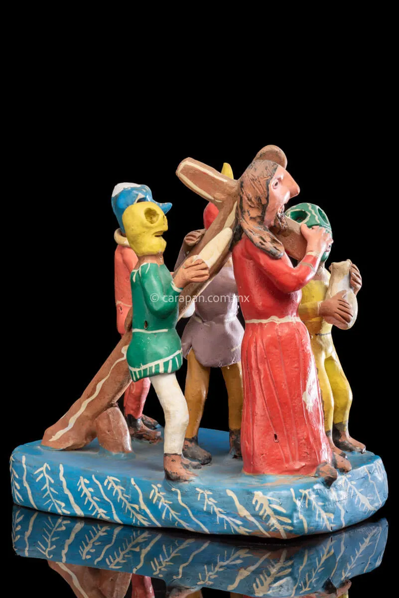 Jesus Carrying the Cross Ocumicho Vintage Surreal  Pottery