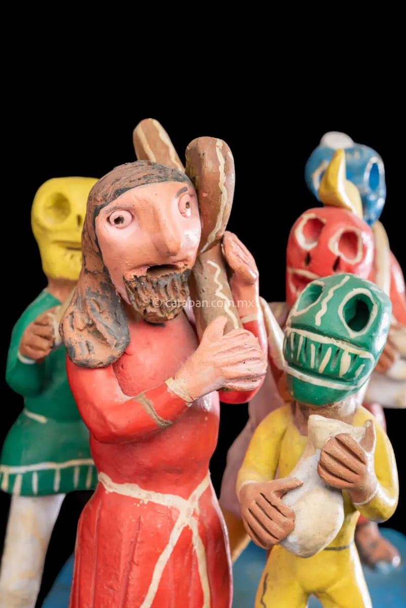 Jesus Carrying the Cross Ocumicho Vintage Surreal  Pottery