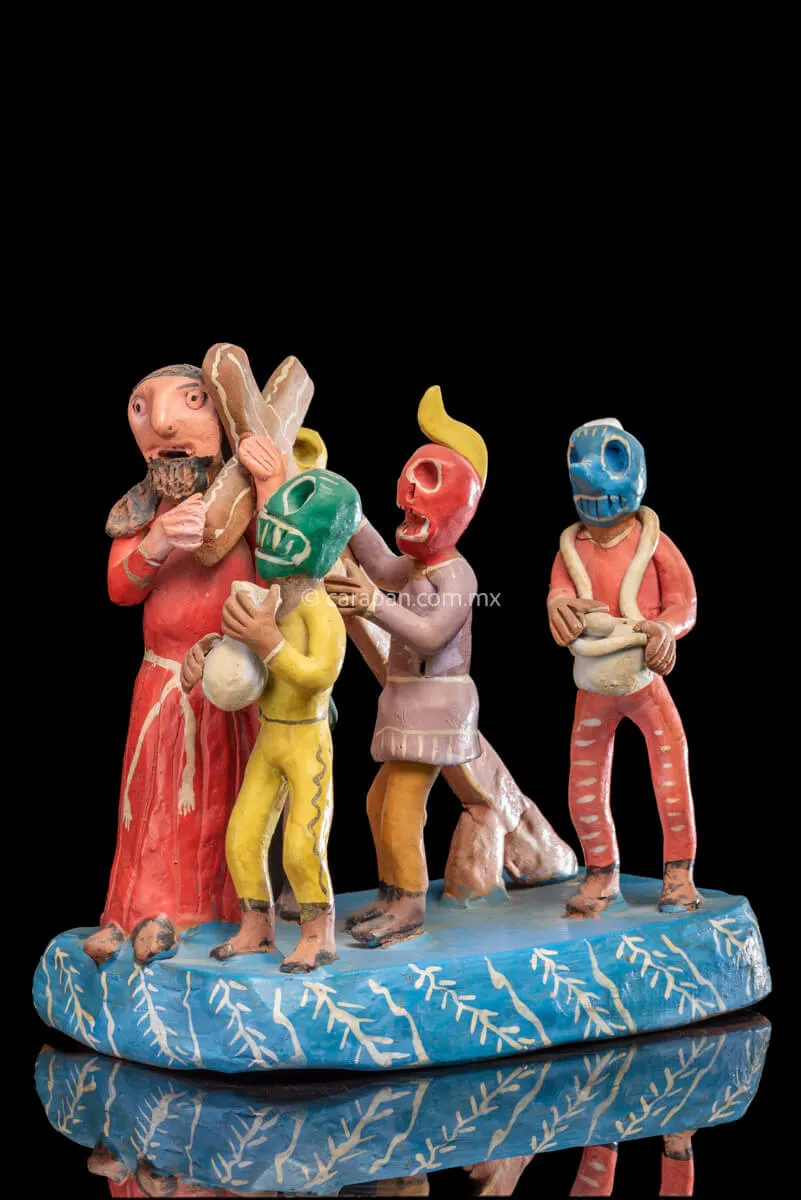 Jesus Carrying the Cross Ocumicho Vintage Surreal  Pottery