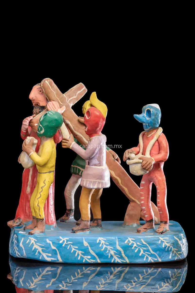 Jesus Carrying the Cross Ocumicho Vintage Surreal  Pottery